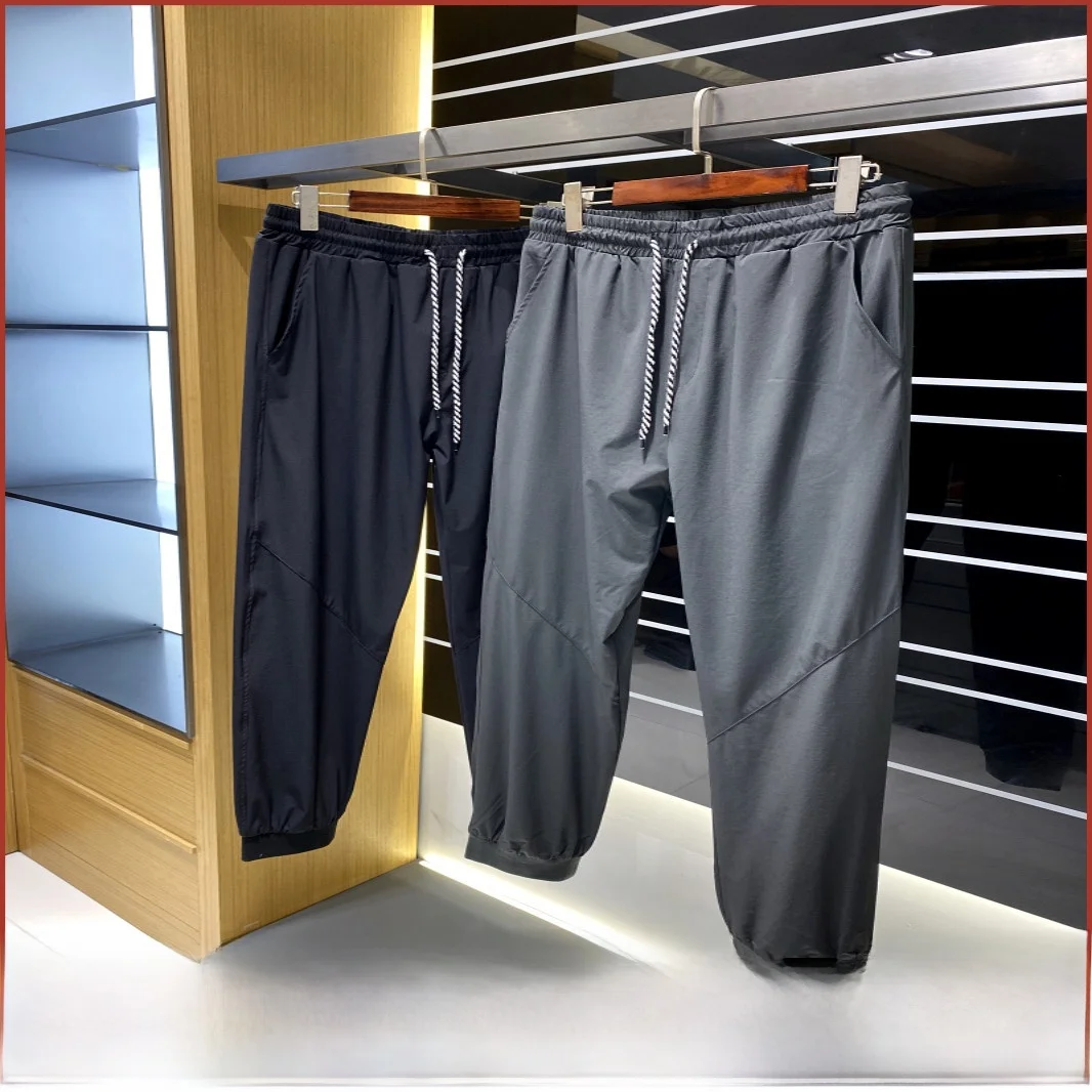 

Cool Lightweight Men's Casual Pants Outdoor Comfortable Silk Smooth New Summer Sle Straight Leg Long Trousers for Youth