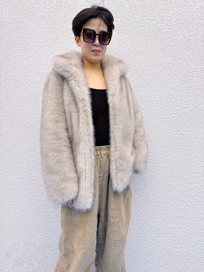 2025 Winter Ins Hot Fashion Girls Oversized Gradient Fur Coat Women Thick Warm Outerwear Fluffy Faux Fox Fur Jacket