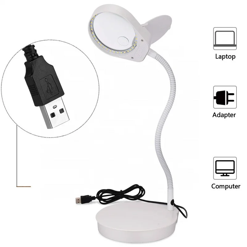 

3x10x Magnifier Flexible Metal Hose Glass Lens Desk Lamp Magnifying with 38 LEDs Stand Magnifier USB Plug
