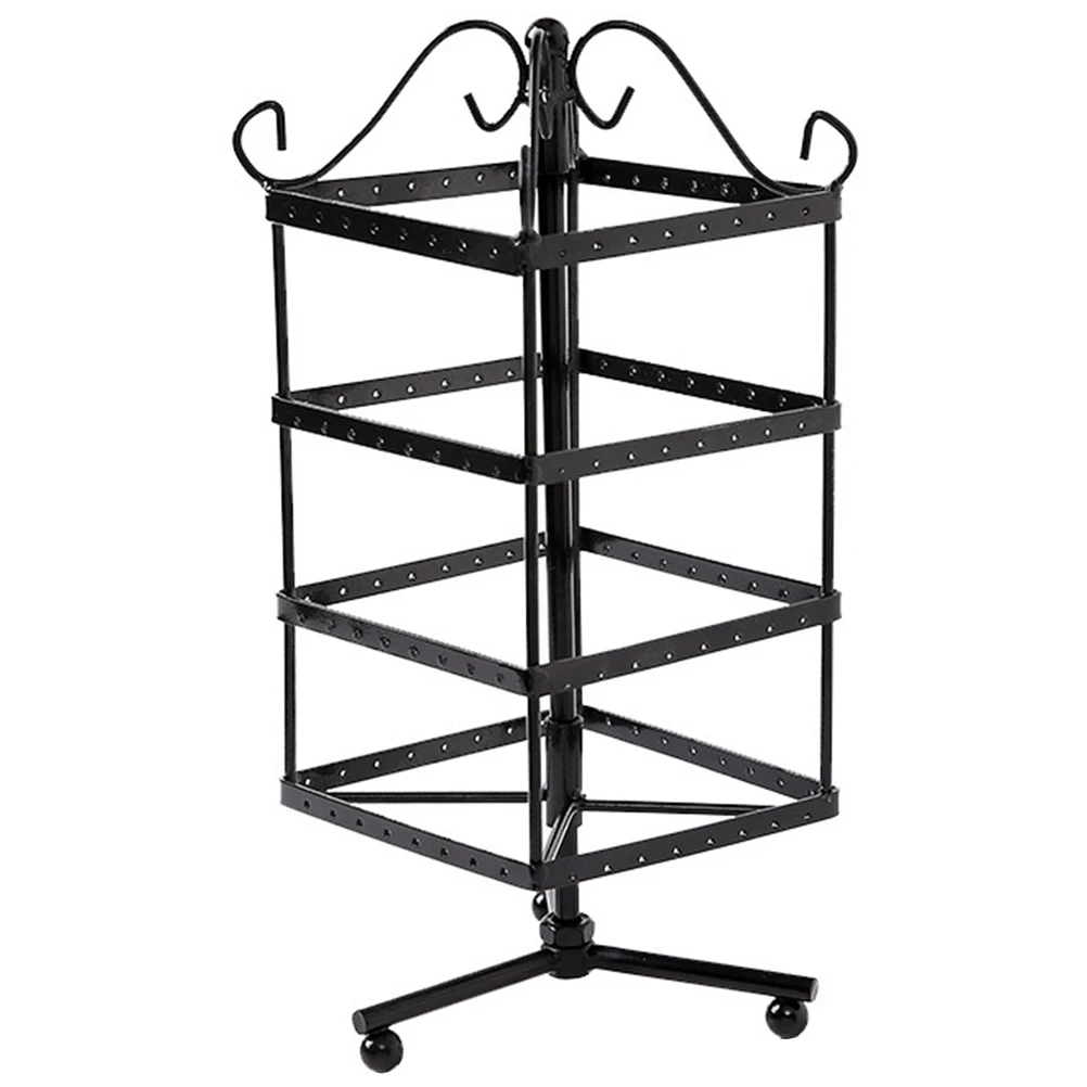 

Square Jewelry Rack Black Metal Rotating Earring Organizer Display Stand Accessories Storage Home Decor Gift Idea Durability