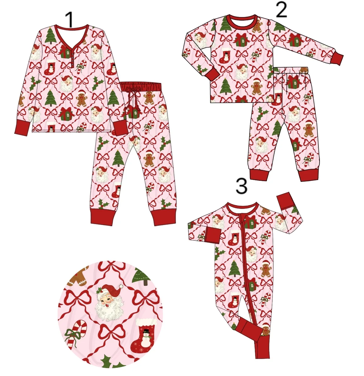 Wholesale Christmas Kids Christmas Pyjamas Santa Claus Cookie Girls Set Newborn Zipper Pajamas