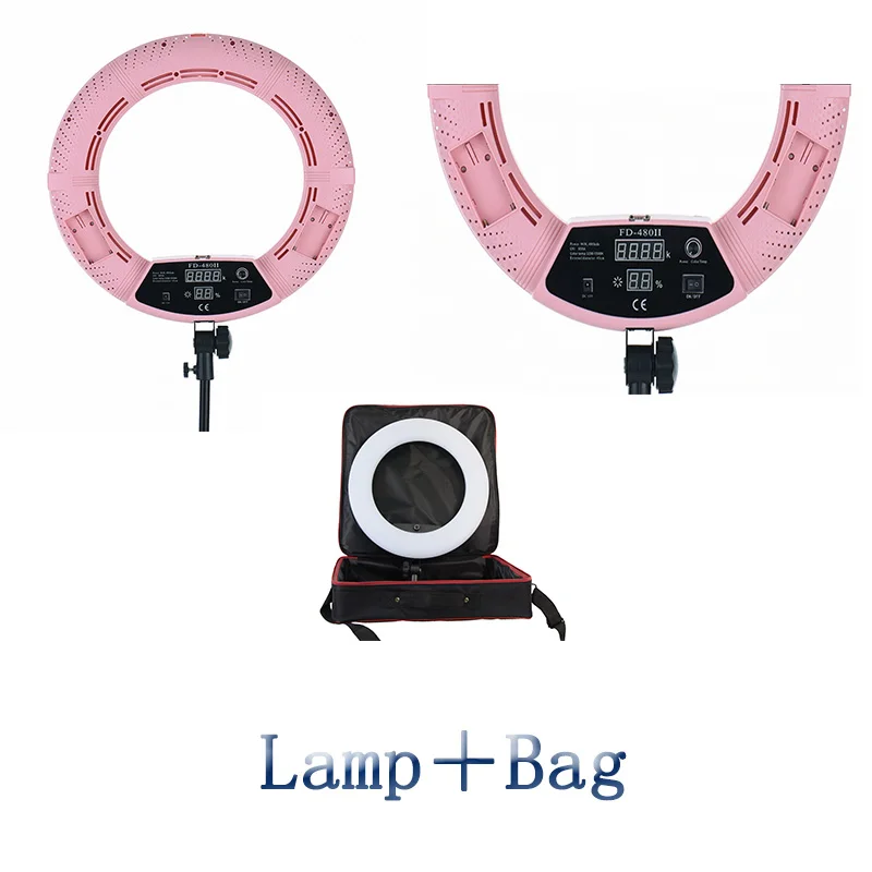 

Yidoblo FD-480II Розовый двухцветный кольцевой светильник для фотостудии + мягкая сумка Светодиодная видеолампа Фотографическое освещение 5500K 480LED Lights