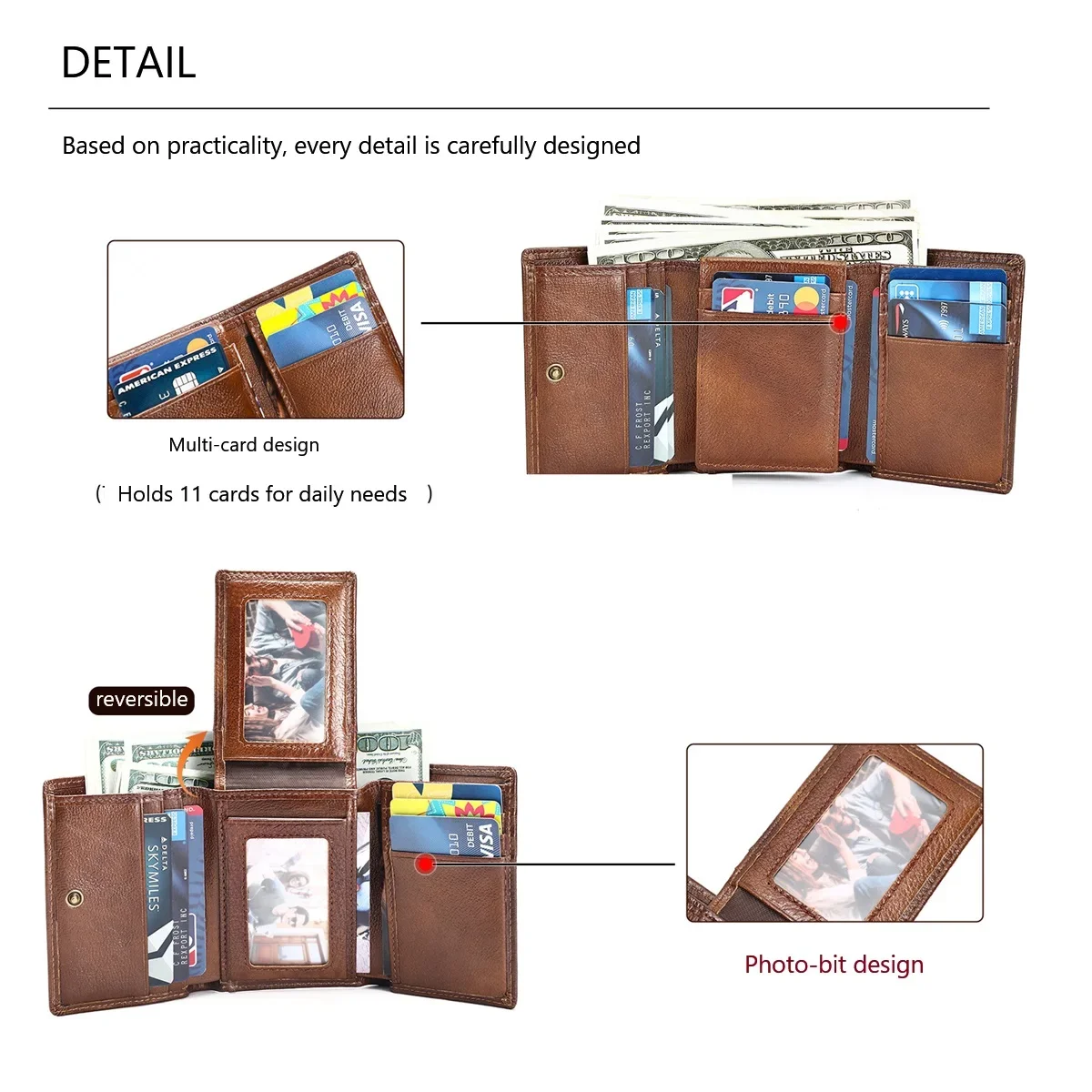 MVA Fashion Wallet Leather Purse RFID Credit ID Card Holder Multi-card Slots Bussiness Wallets Vintage Money Case Purse