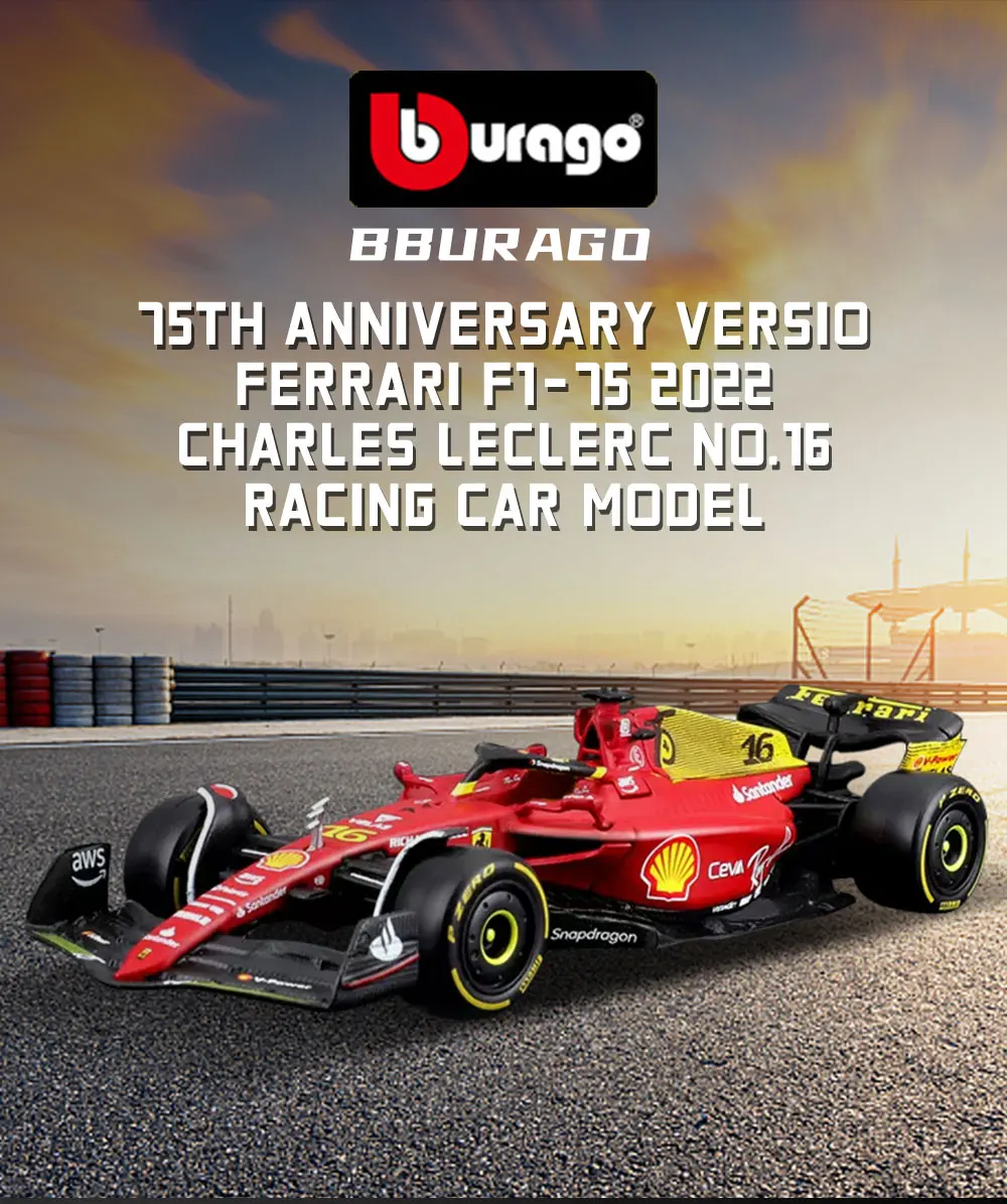 Bburago 1:43 F1 Ferrari F1-75 75o Aniversario # 16 Leclerc # 55 Sainz Monza  italiano GP vehículo de aleación coches fundidos a presión modelo juguetes  regalo - AliExpress, image size:1000x1195