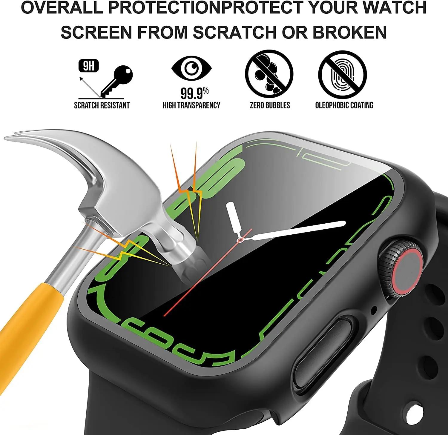 Screen Protector for Apple Watch Case 45mm 44mm 41mm 40mm iWatch Accessories Tempered Glass Apple watch Series 8 7 6 5 4 3 SE