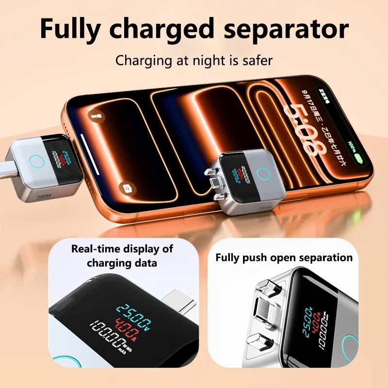 Adapter Lenovo 140W Smart Full Charge z funkcją samoczynnego odcięcia, cyfrowym wyświetlaczem i uniwersalnym automatycznym odłączaniem do zapobiegania ładowaniu w nocy. — zdjęcie produktu 4