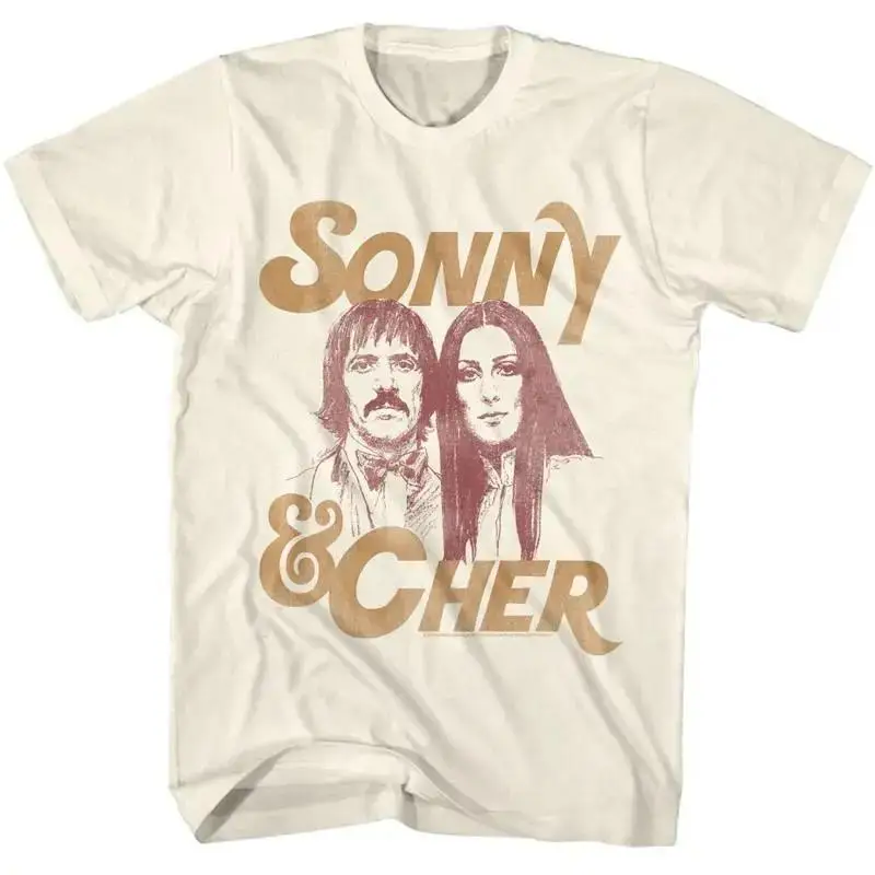Sonny Cher 60's Photo Drawing Men's T Shirt Pop Rock Music Duo