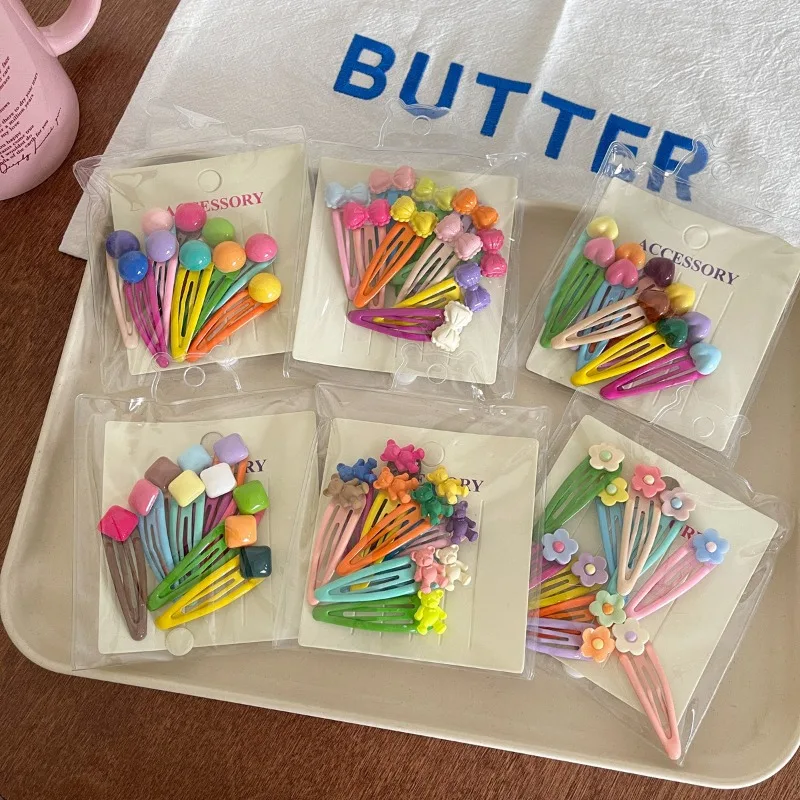 

10Pcs Cute Colorful BB Hair Clips Set for Girls Fashion Sweet Flower Bow Hair Barrettes Candy Color Hair Styling Accessories