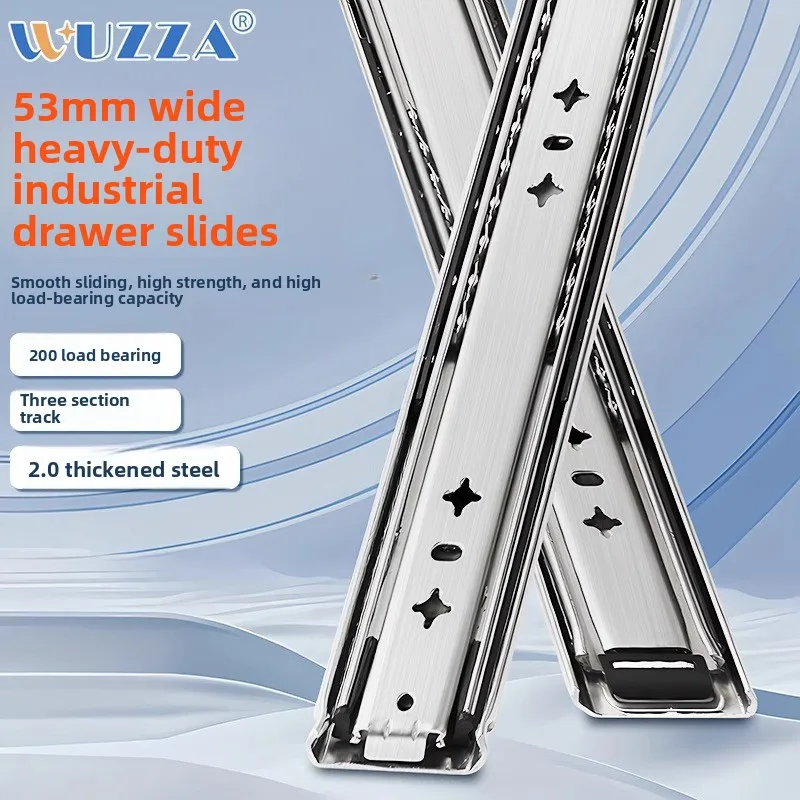 Heavy Duty Three Section Drawer Slides In Cold Rolled Steel Zinc Finished Full Extension Rails Industrial Cabinets Equipment