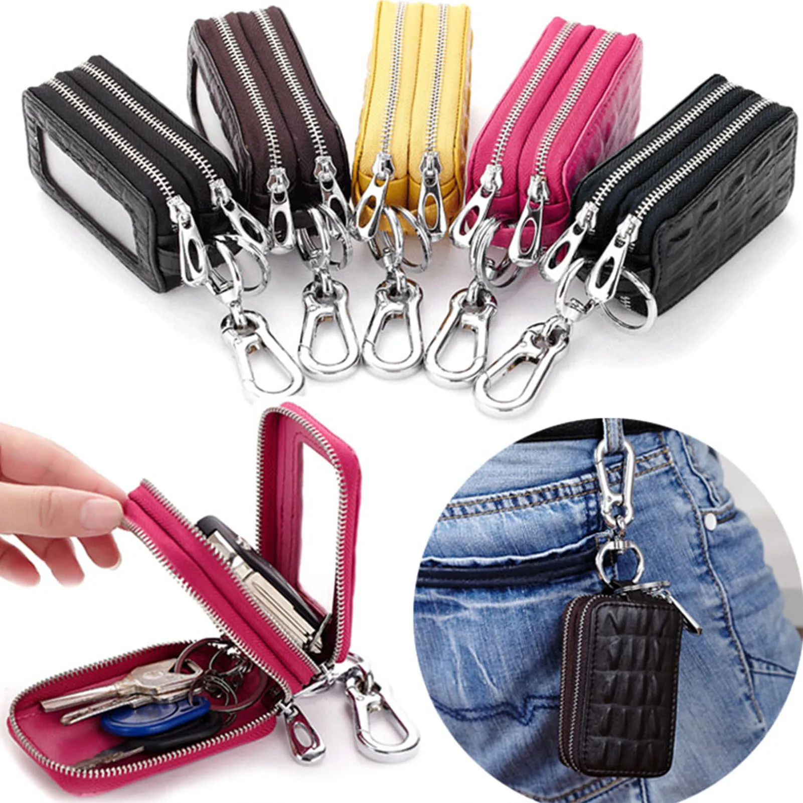 Mini Leather Keyrings Bag Practical Shockproof Reusable Leather Case Cover n Women Teenage Mini Wallet