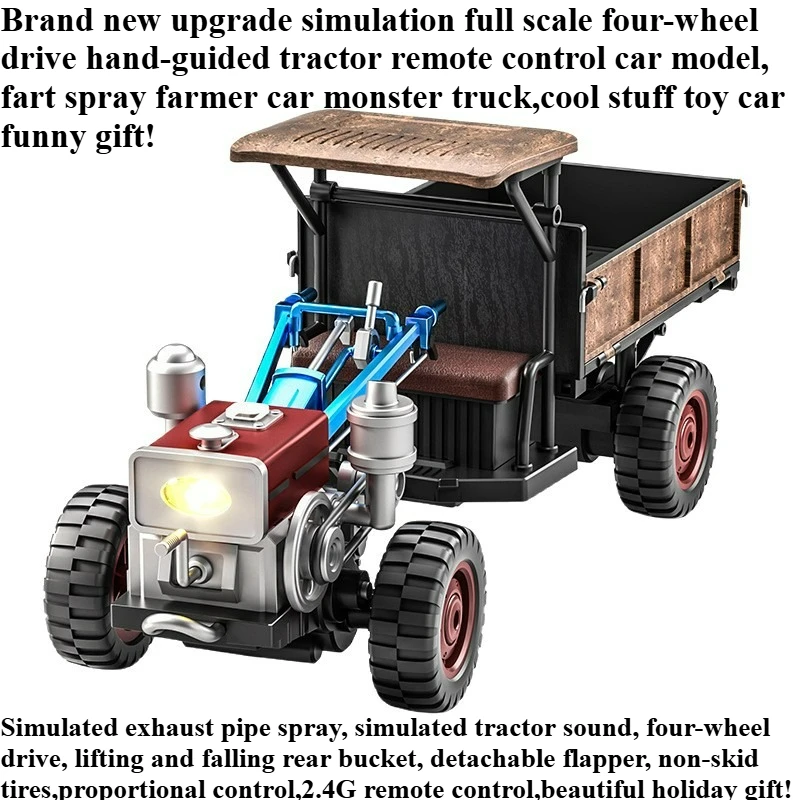 Cooles Spielzeugauto, lustiges Geschenk, vollständiger 4WD-Rc-Truck, Kawaii handgeführter Traktor, Rc-Autos, Furzspray-Monster-Truck, Spielzeug für Kinder