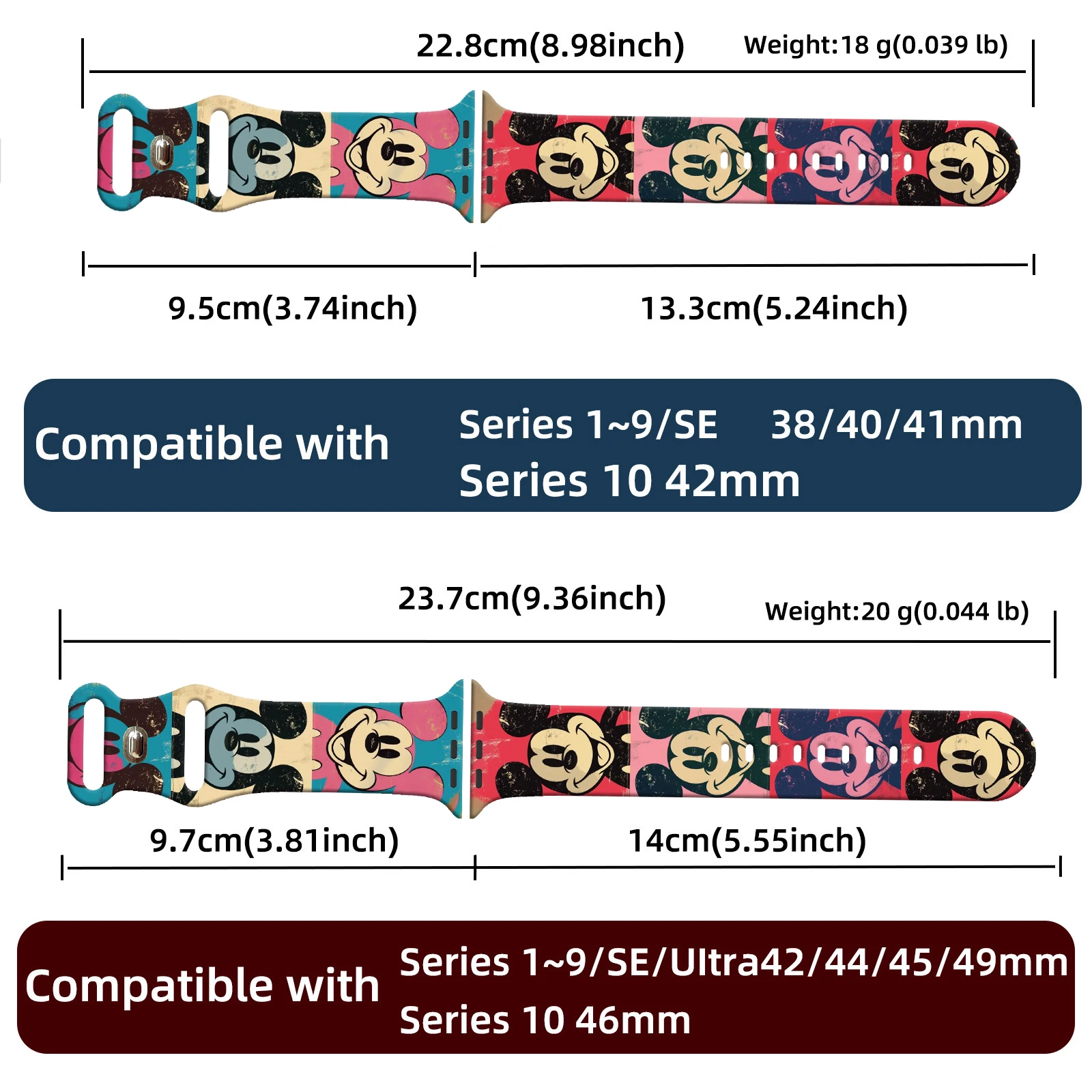 สายรัดลายพิมพ์มิกกี้ซีรีส์ดิสนีย์เหมาะสำหรับแอปเปิ้ลวอทช์ 11/10/9/8, ไอวอทช์แบบเปลี่ยนได้ 49 มม./46 มม./44 มม./42 มม./41 มม.