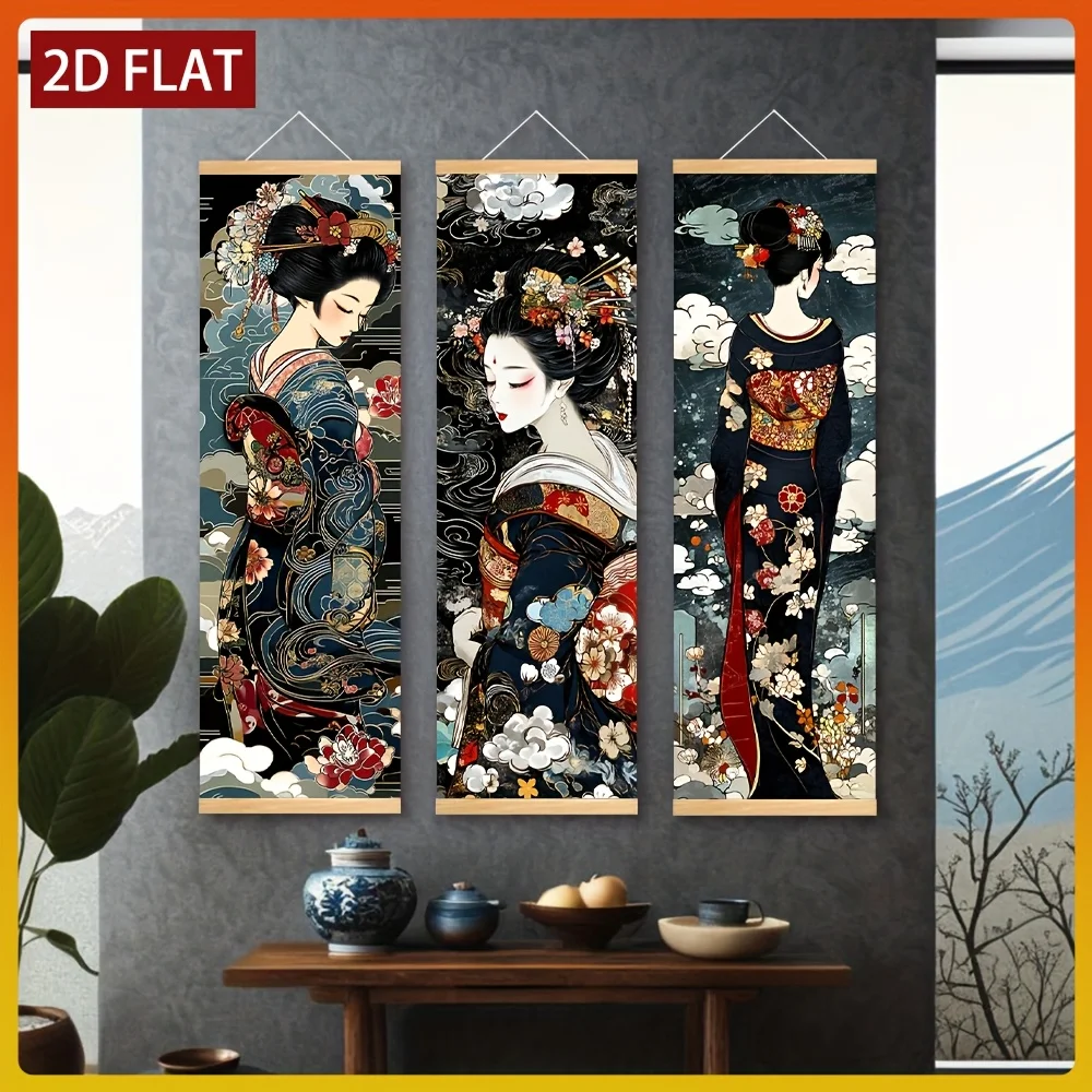 VIKAMA Japanese Ink Red Sun Warrior Scroll Tapestry, HD Fade Resistant Wall Hanging Scroll Art, Samurai Decor