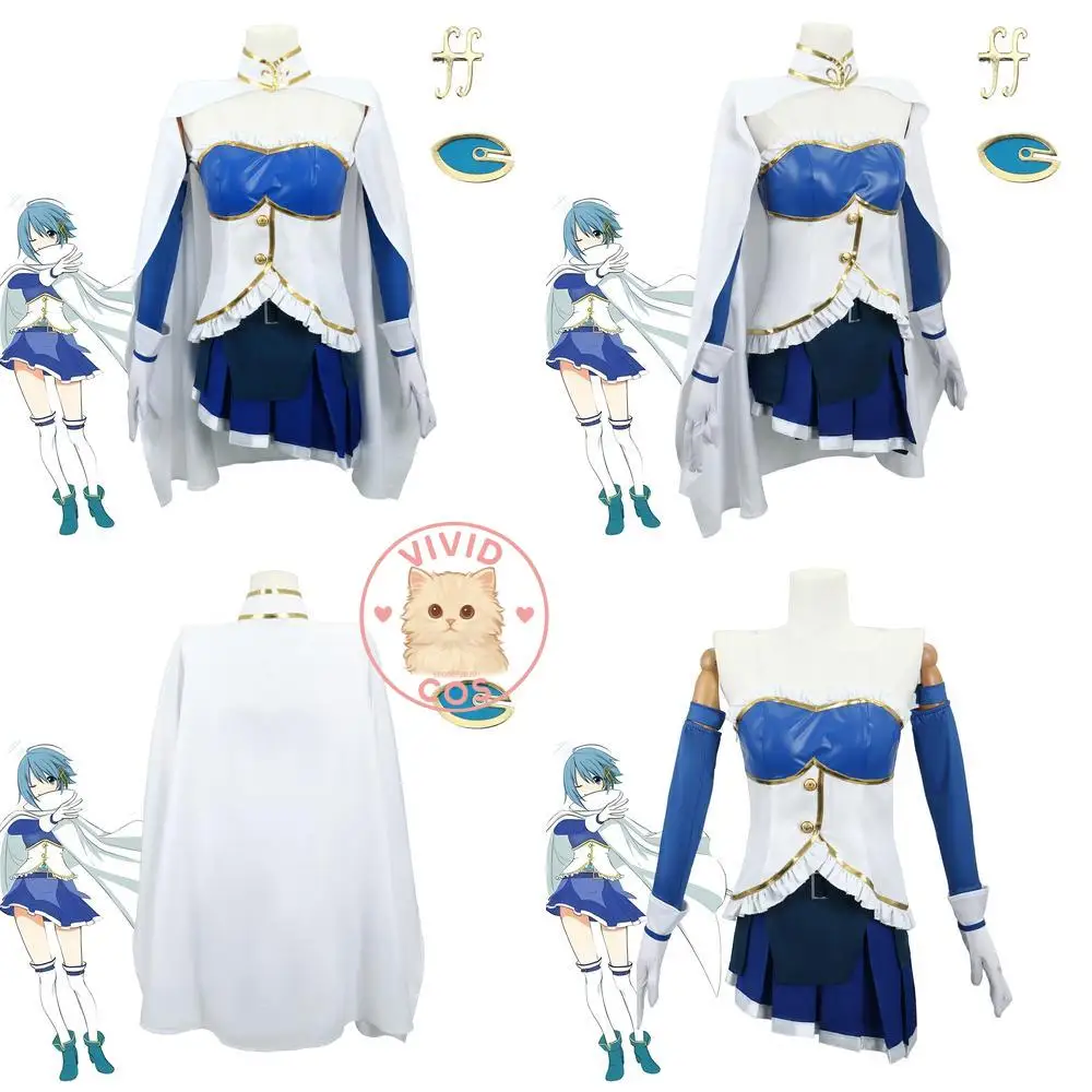 

Puella Magi Madoka Magica Cosplay Costume Anime Sayaka Miki Blue Dress Battle Suit Set Role Play Women Wig Halloween Party
