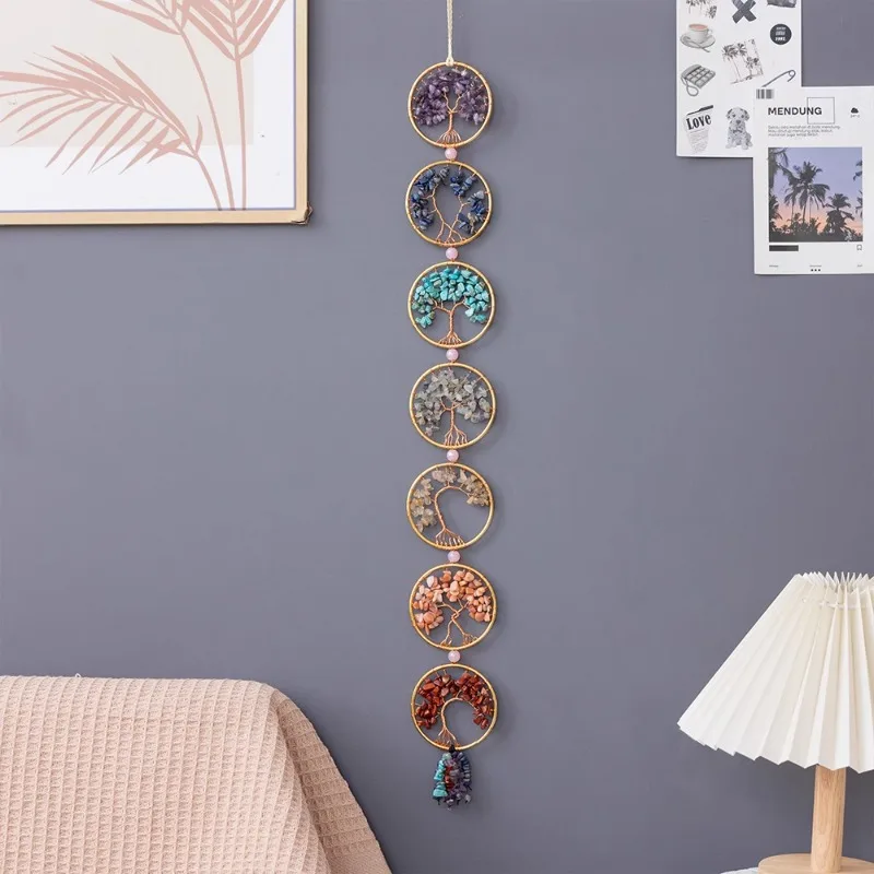 

Seven-wheeled crystal gravel tree of life pendant Colorful hand-woven pendant Room living room wall decoration