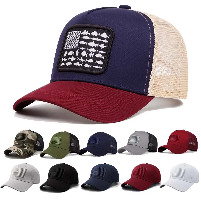 Hot sale High quality American Flag Embroidery Baseball Net Caps Spring and Summer Outdoor Adjustable Casual Hats Sunscreen Hat