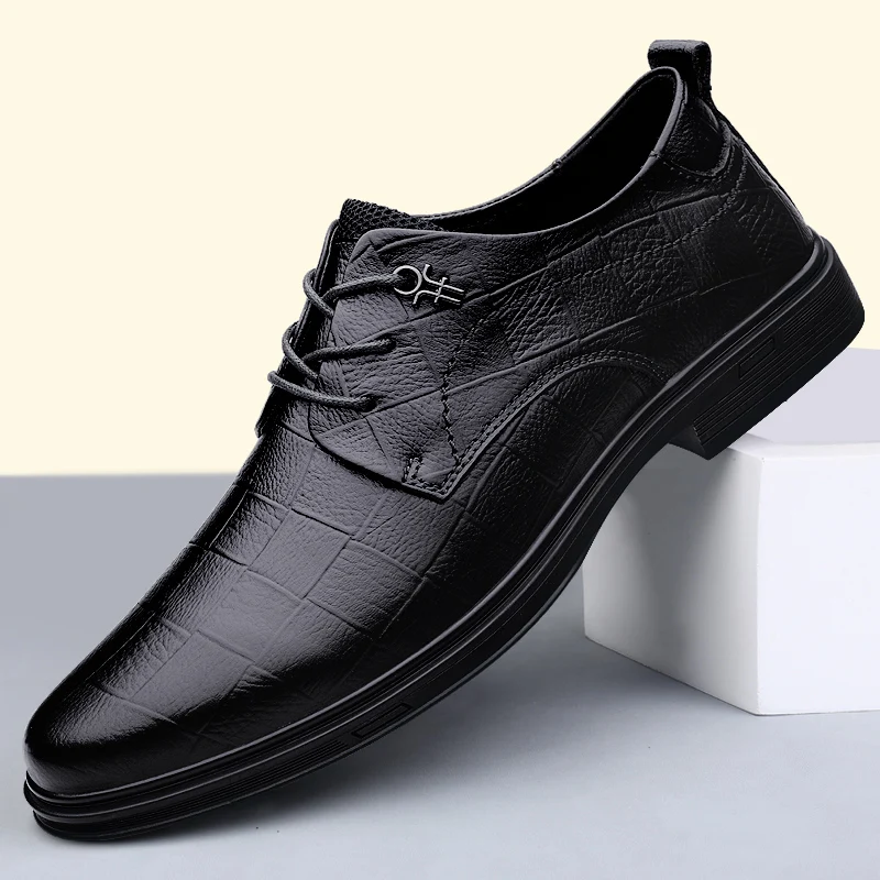 PICLSE Luxury Brand Genuine Leather Mens Dress Shoes Business Formal Shoes Comfortable Oxford Shoes For Men Flats Shoes