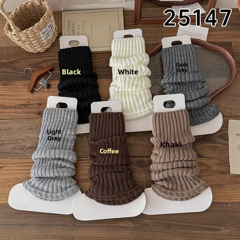 

Warm Knitted Woolen Leg Sos Women's Small Ruffle Mouth Basic Cozy Autumn Winter Knee High Sos for Ladies Home Wear
