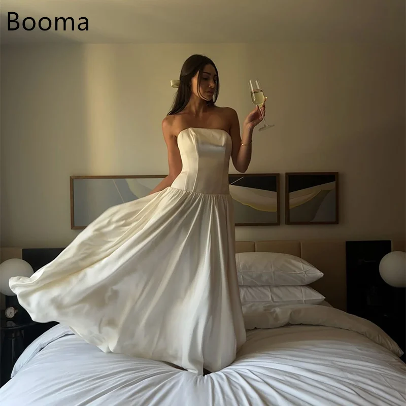 

Booma Simple Strapless A-Line Sleeveless Wedding Dresses Long Bow Satin Elegant Brides Gown Custom Made 2025