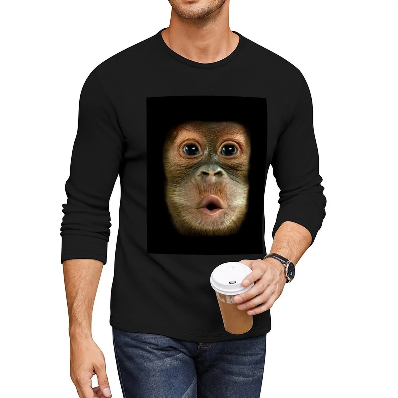 Funny Chimpanzee face Long T-Shirt Anime t-shirt vintage clothes Oversized t-shirt anime clothes mens t shirt graphic