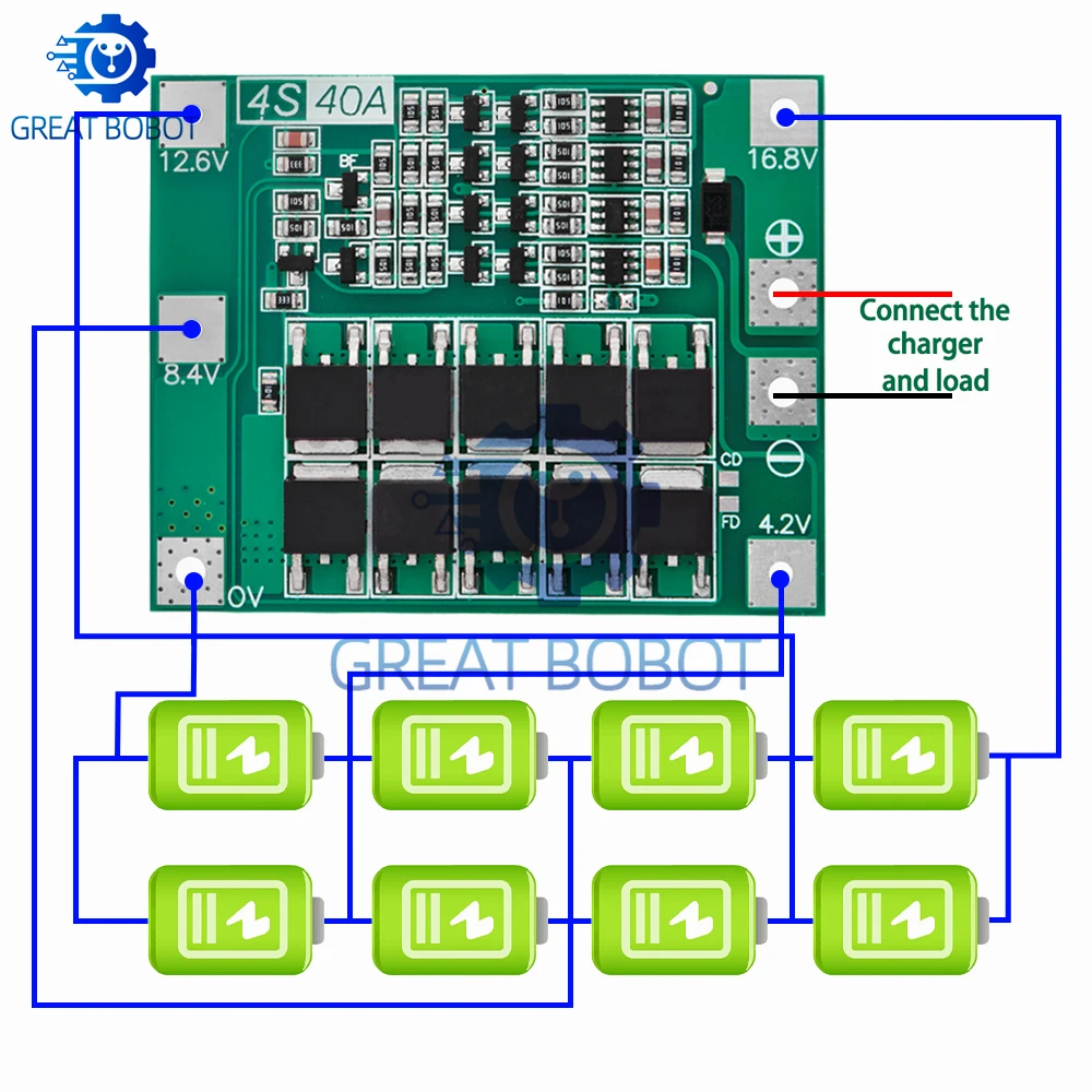 3S 4S 40A 60A Li-ion Battery BMS Protection Board with Balance – 11.1V 12.6V/14.8V 16.8V Charger for 18650 Drill Motors