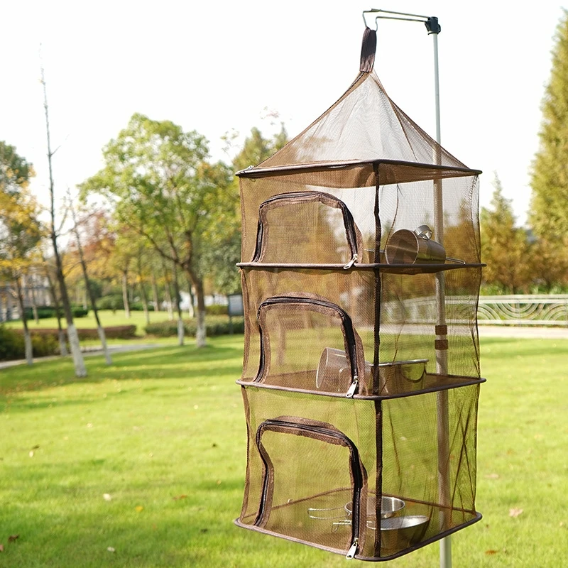 

Outdoor Camping Tableware Storage Ventilation Hanging Net Bowl Basin Drying Net 4-layer Storage Net Multifunctional Drying Shelf