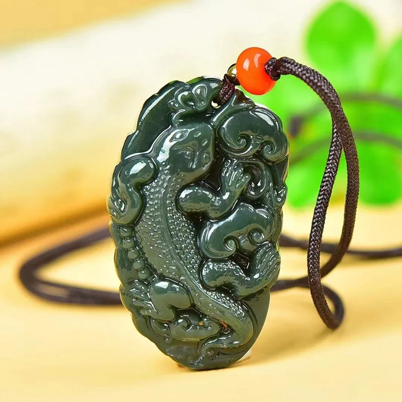 Natural Hetian Green Jade Carved Pixiu Pendant Men and Women Jade Jewelry Couple Necklace Gift