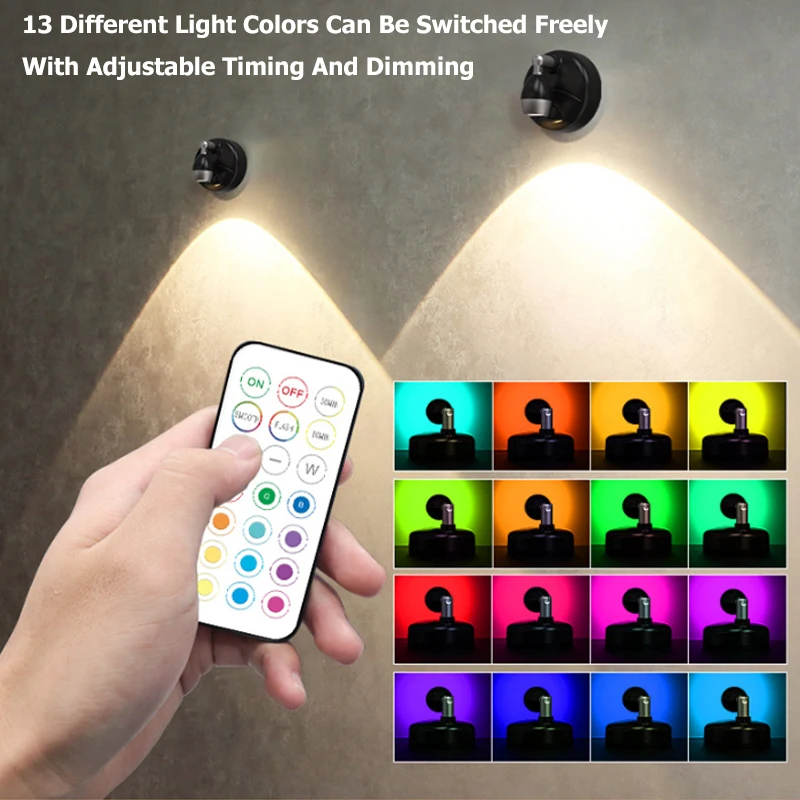 Spotlight Accent Light with Remote RGB LED Wireless Little Spot Light Rotatable with Dimmer & Timer for Artwork Painting