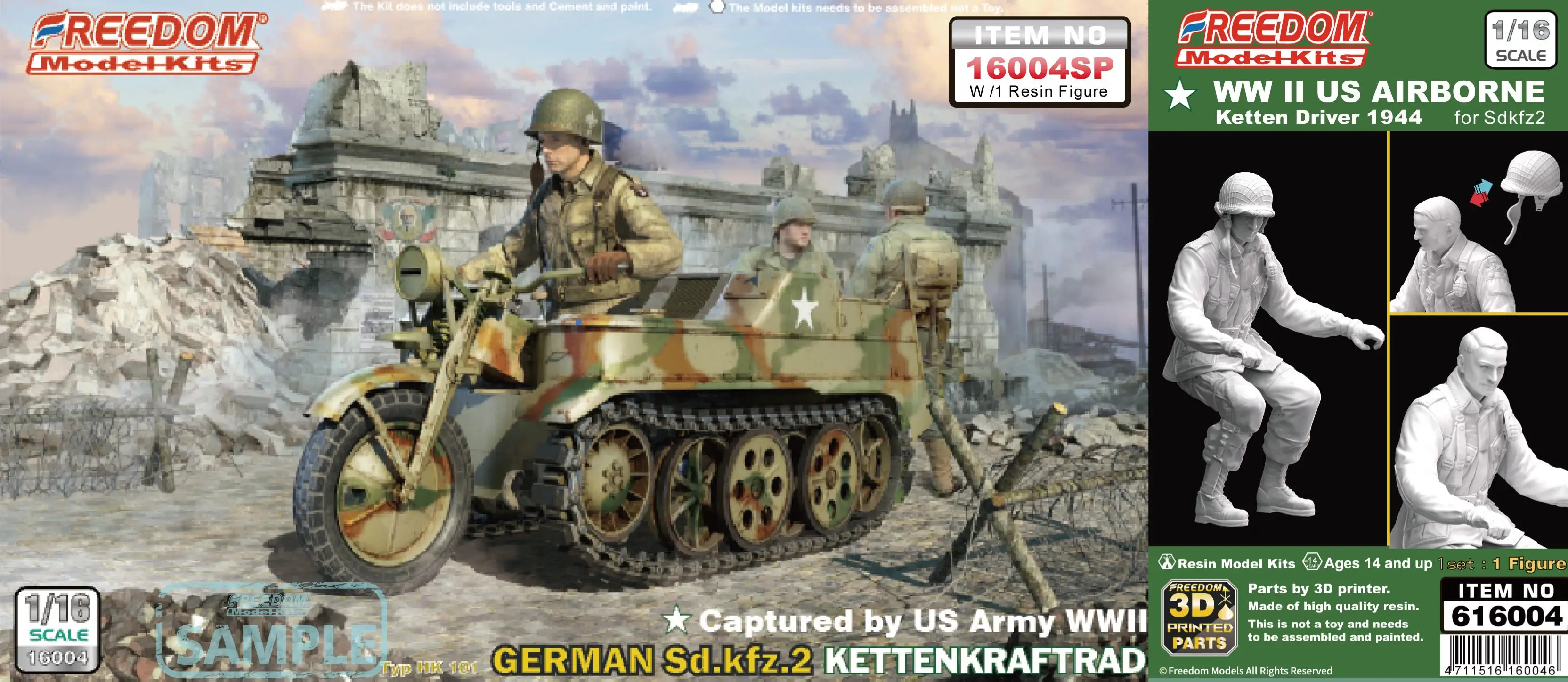 

FREEDOM 16004SP захват американской армии Второй мировой войны немецкий Sd.Kfz.2 Kettenkraftrad + водитель