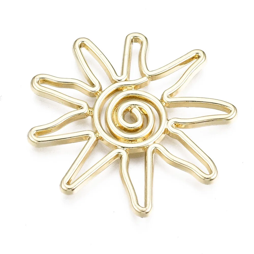 5pcs Rack Plating Alloy Pendants Cadmium Free Lead Free Sun Light golden 30x33x1.5mm Hole: 1.5mm