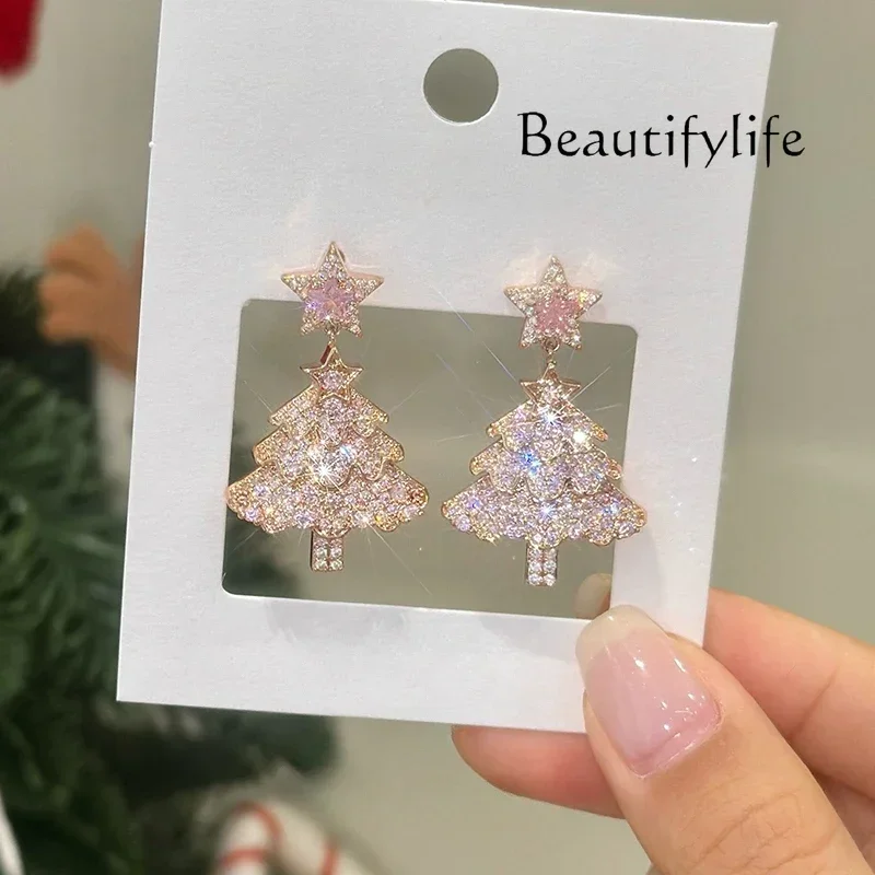 Tassel light luxury high-end sense unique niche earrings women's autumn and winter new Christmas earrings