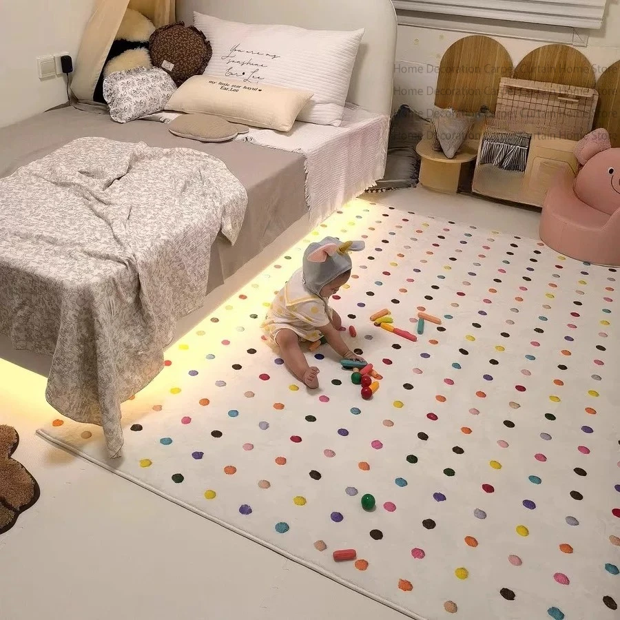 Minimalist Cream Multicolor Dot Fluffy Baby Carpet Living Room Bedroom Large Area Rug Soft Non-Slip Washable Kids Game Floor Mat view 2