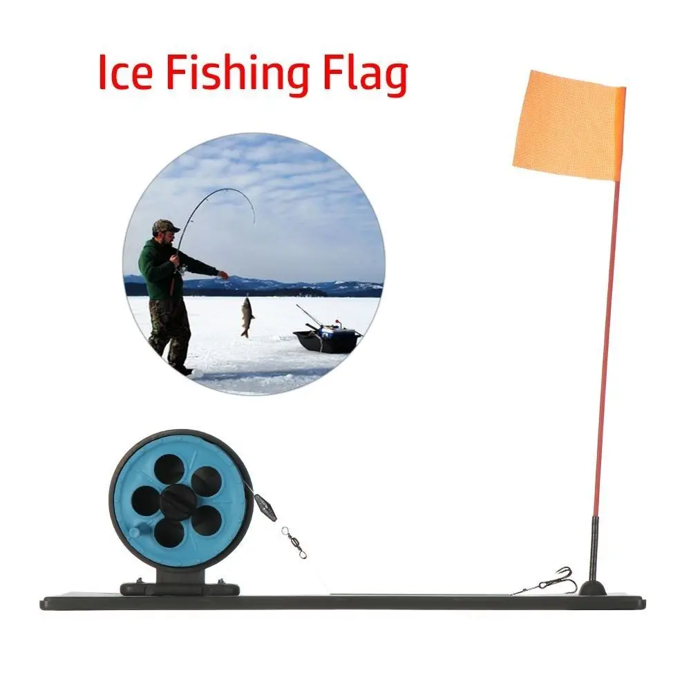 Barra metálica compacta para pesca en hielo con banderín naranja portátil - imagen 4