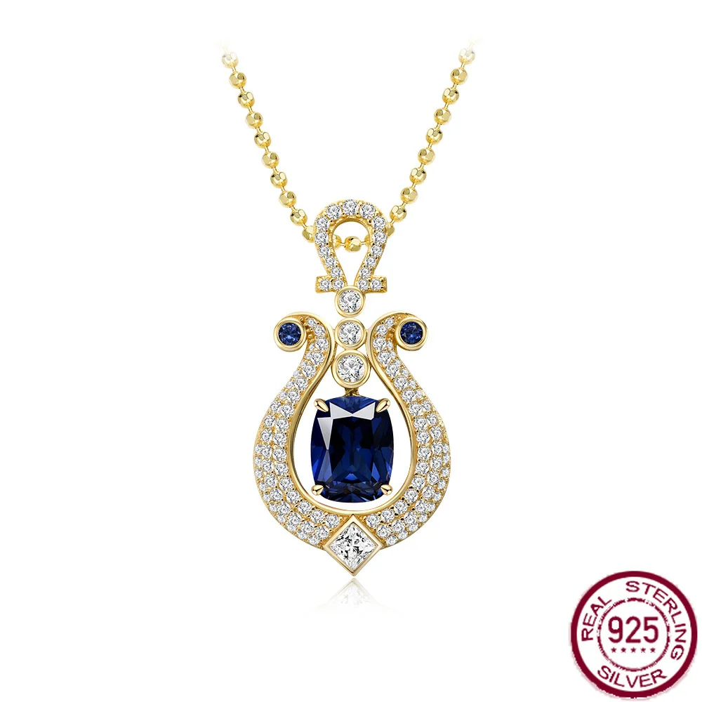 

New S925 pure silver inlaid 3-carat fat square 7 * 9 blue treasure high-end light luxury single pendant wedding jewelry