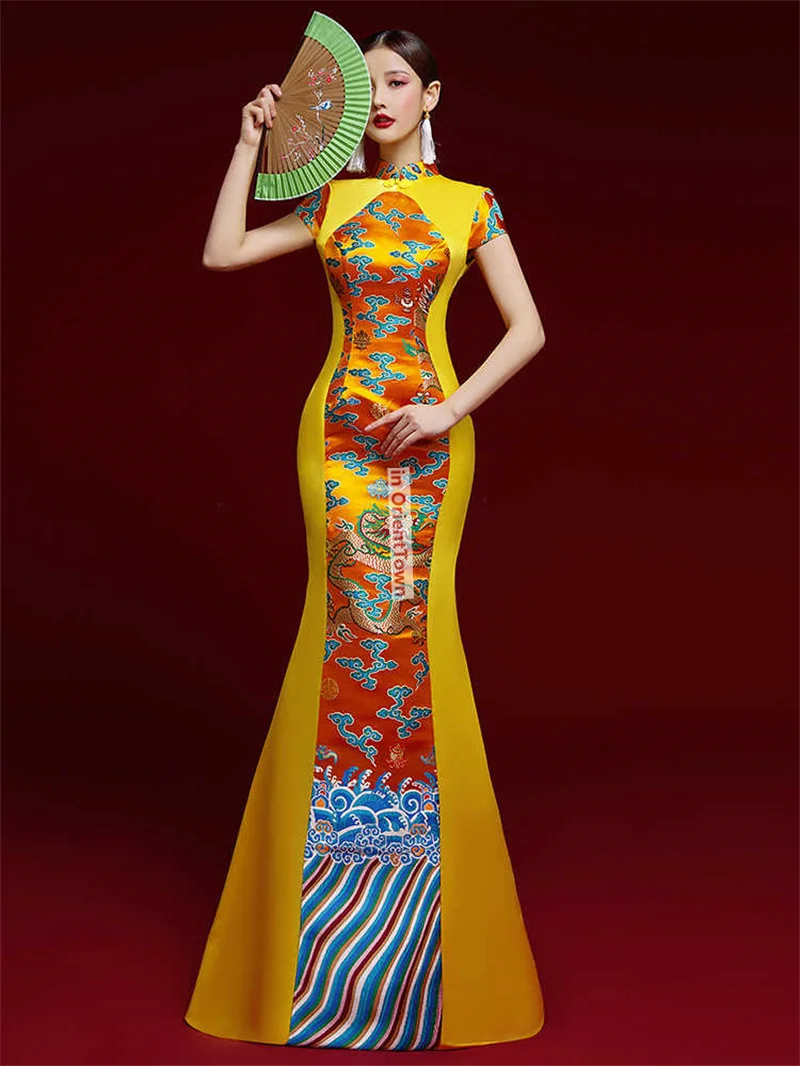 Modèles de style oriental Cheongsam robe de bal haut de gamme Performance Costume spectacle tendance asiatique hôtes de soirée tenue formelle pour les femmes