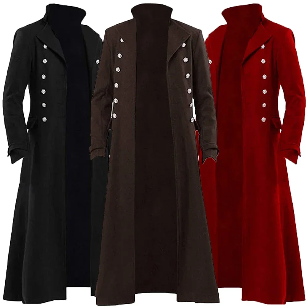 Men's Retro Medieval Renaissance Long Coat Trench Pirate Cosplay Costume Vintage Steampunk Court Nobles Coat Gothic Long Jacket