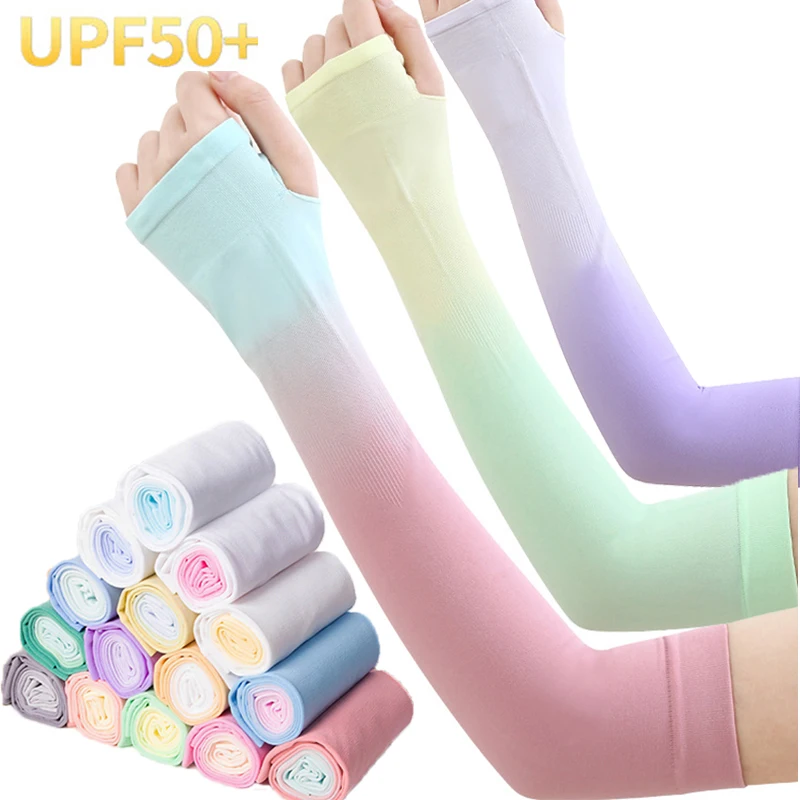 New Stretch Sunscreen Sleeves Men Women Gradient Color Sleeves Summer Cooling Outdoor Cycling Running Anti-UV Gloves Arm Sleeves