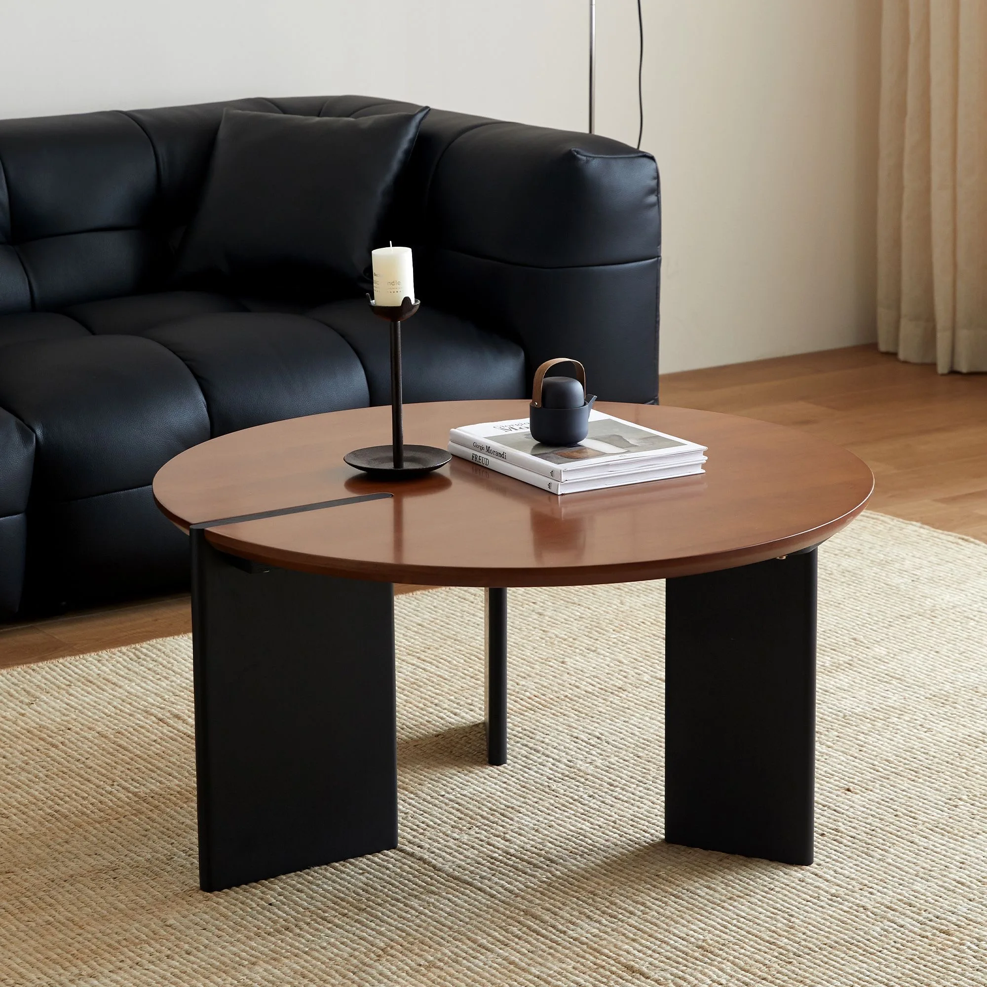 

# Solid Wood Round Table Set Minimalist Retro Low Table for Small Living Room^