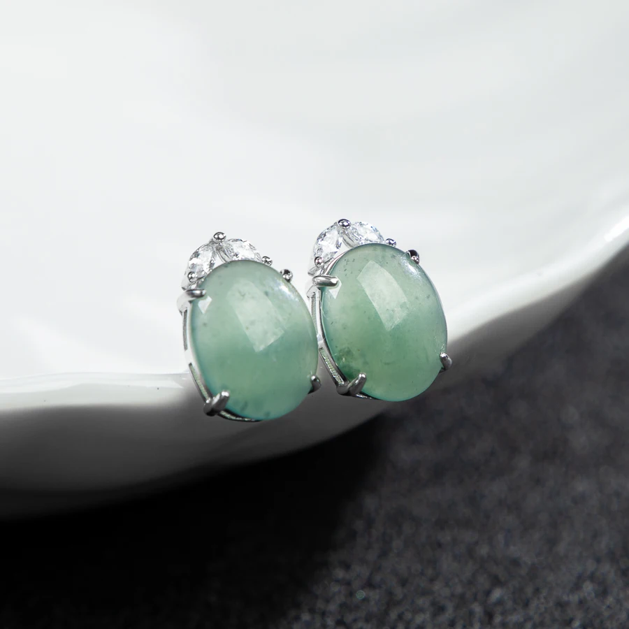 

TIMESWIND Original A-type Jade Light Blue Oval Shaped S925 Drip Zircon Women Fashion Jewelry Earrings with Certificate