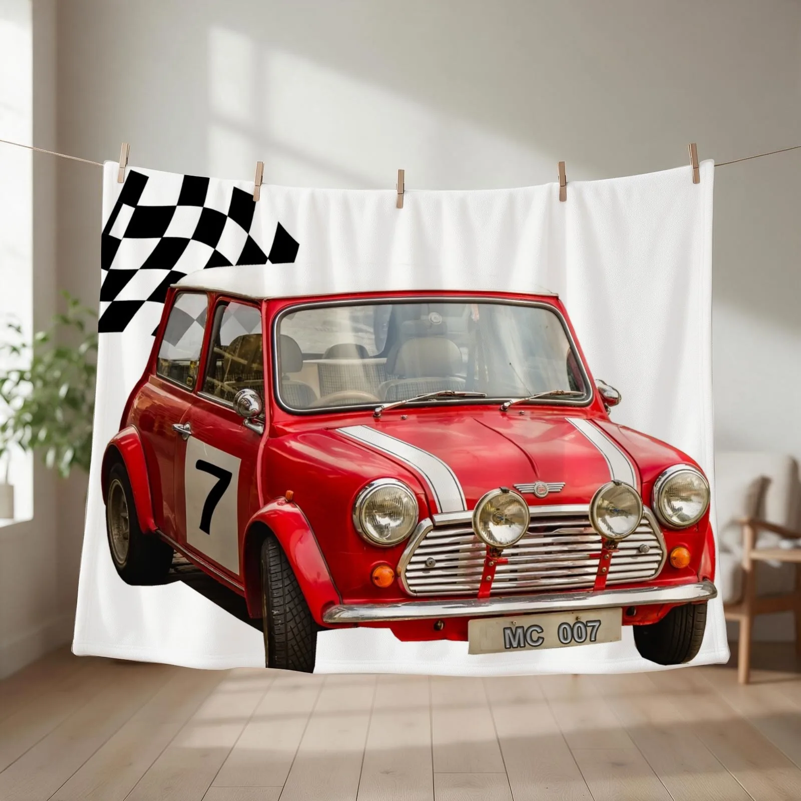 Retro rally car Throw Blanket couch cozy soft plush fuzzy picnic outdoor blanket