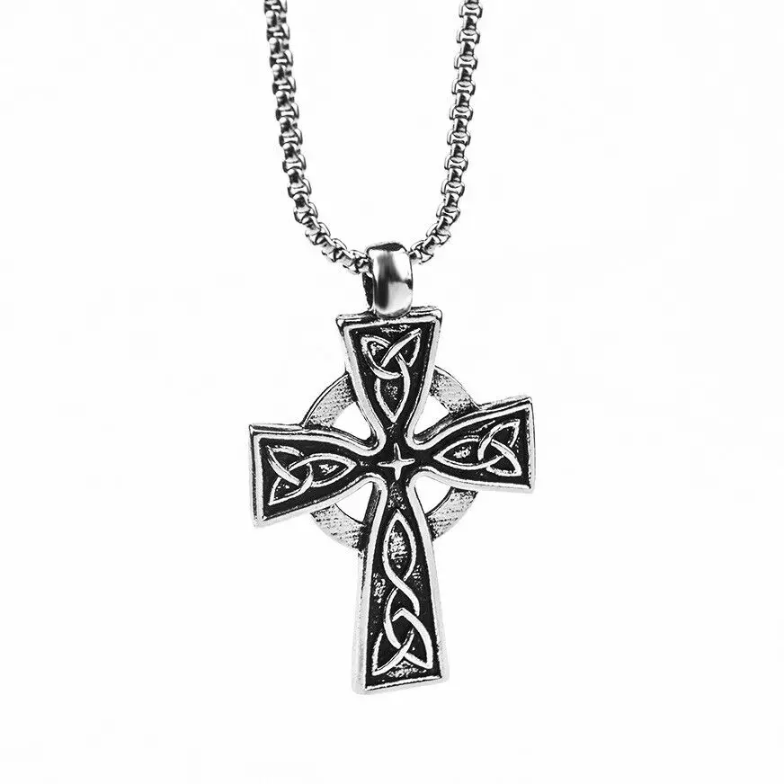 Mens Large Celtic Trinity Knot Cross Pendant Necklace Stainless Steel Jewelry Accessory Free Shipping