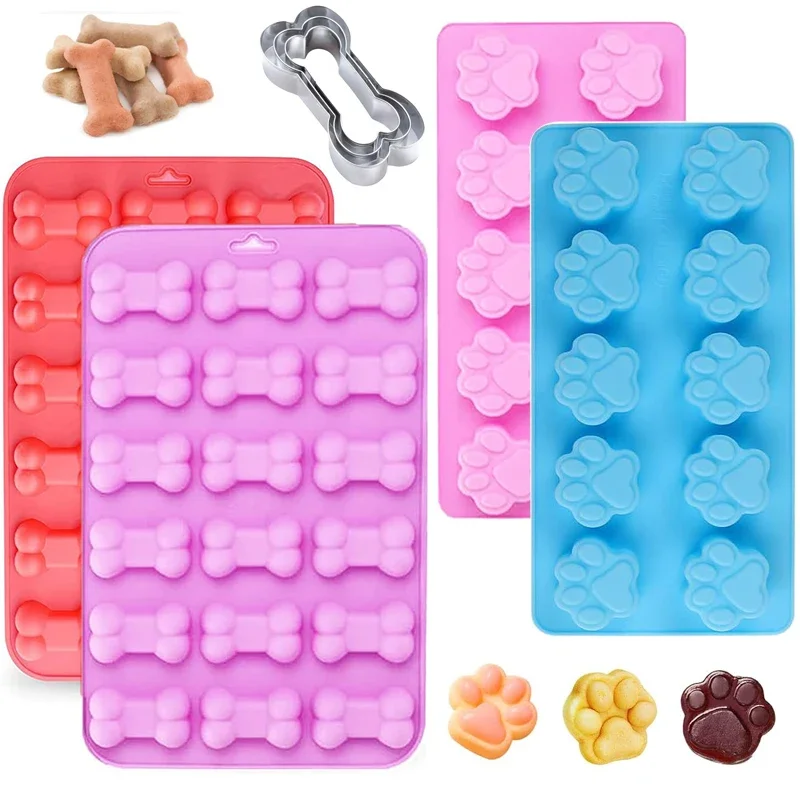 Pet Treat Molds Soap Puppy Dog Paw and Bone Silicone Molds for Candy Jelly Ice Cube Biscuits Pet Cake Decorating Baking Moulds