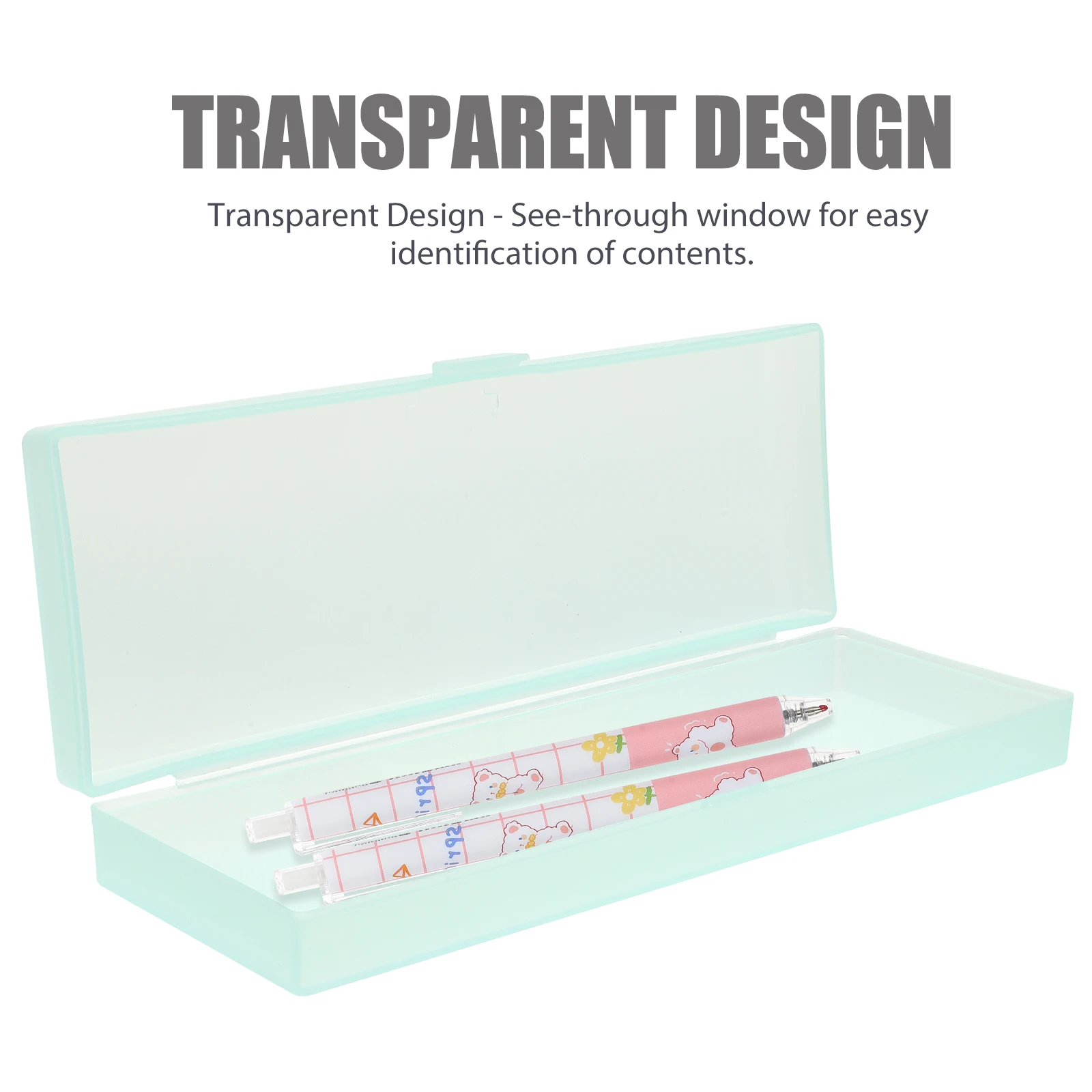 

2pcs Transparent Pencil Case Clear Plastic Storage Box Hinged Lid Snap Closure 19.5X6.5X2.5Cm Green Mini Size Lightweight