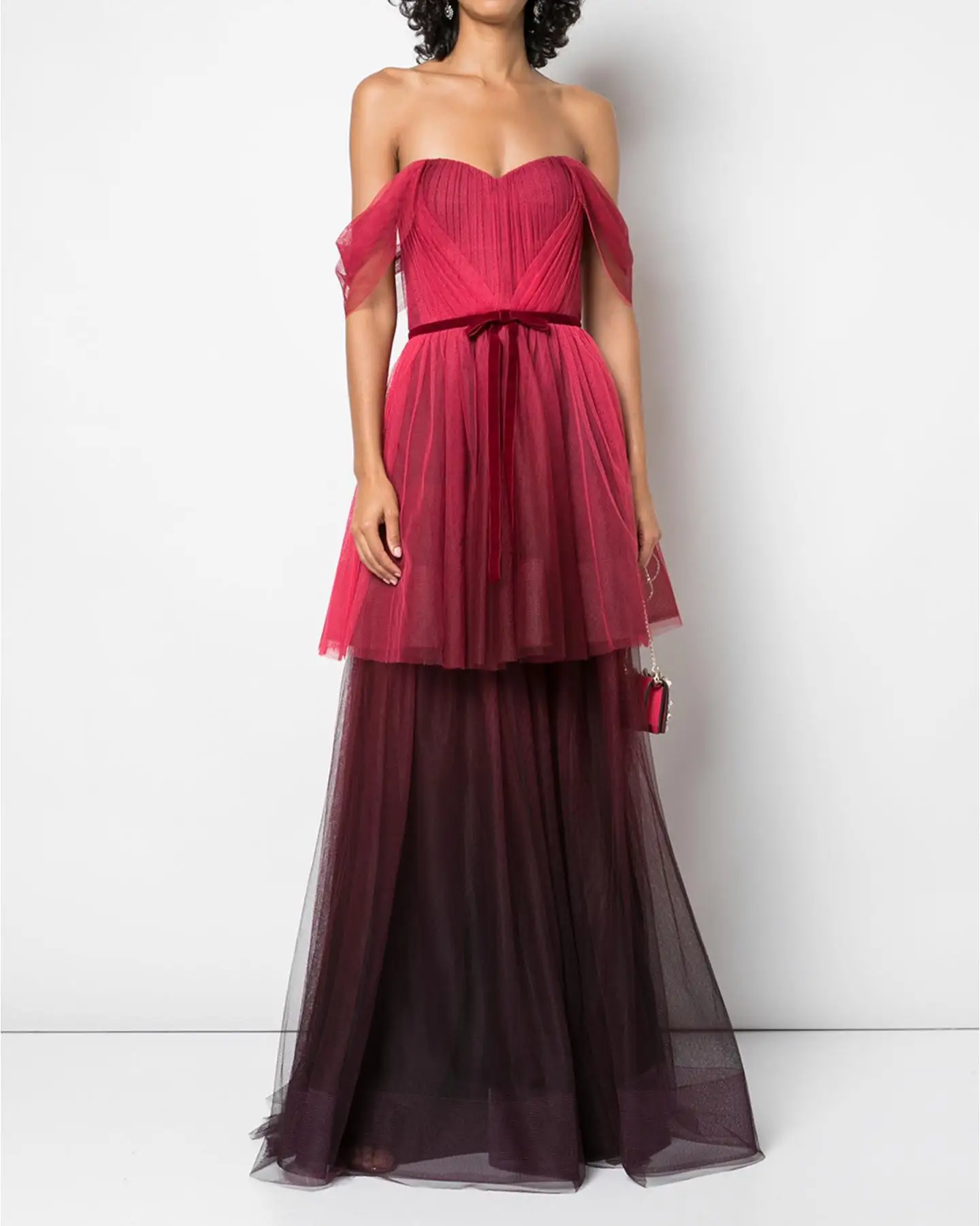 

Customized Temperament Organza A-Line Off the Shoulder Bow Evening Dress Delicate Floor Length vestidos para mujer Custom Size