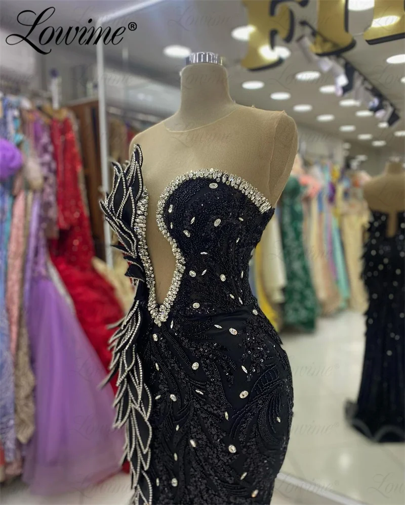 Black Celebrity Dresses 2024 Luxury 3D Leaf Crystal Beaded Arabic Evening Dress Custom Made Pageant Prom Party Gowns Robe Soiree