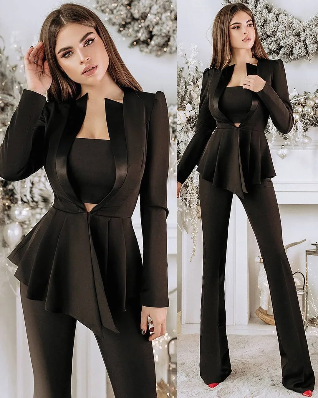 

Custom Made Women Suit New Design Catwalk Ruched Blazer Office Lady Party Wedding Club 2 Pieces