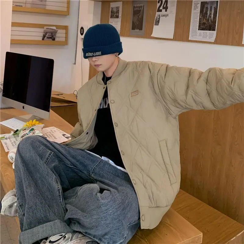 سترة قطنية كاجوال بنمط الماس للشتاء للرجال والنساء بتصميم رياضي عتيق للزوجين معطف قطني للراحة بقصة قياسية #1