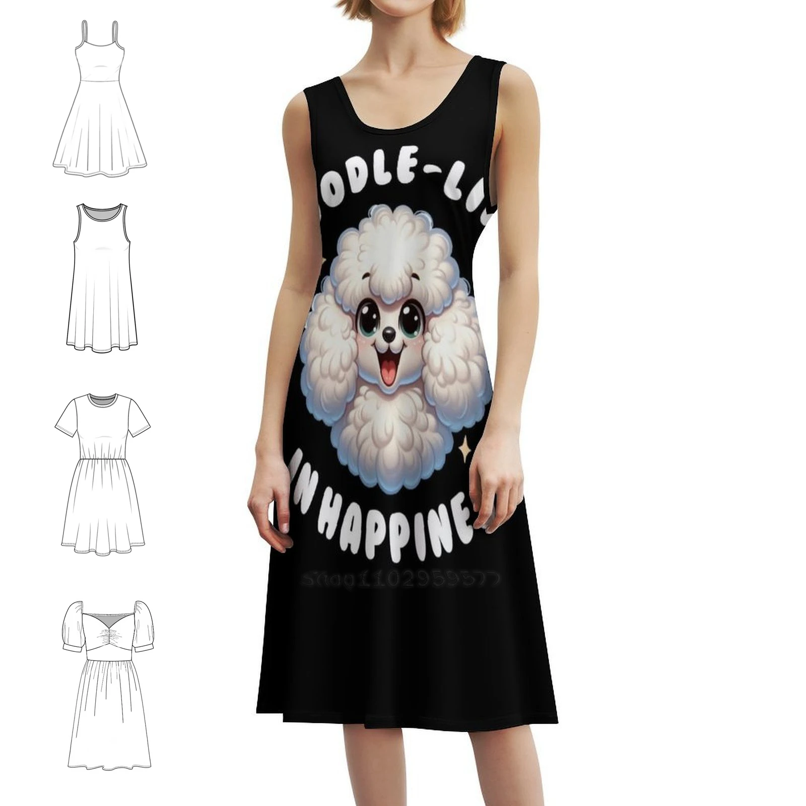 

Poodle-Ling In Happiness Women's Elegant Party Dress A-Line Dress With Short/Long/Sleeveless Options Poodle Cute Dog Funny