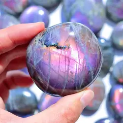 Natural Purple Labradorite Palm Stone with Rainbow Flash Light, Gemstone Crystal Chakra, Spiritual Healing, Fengshui Home Decor