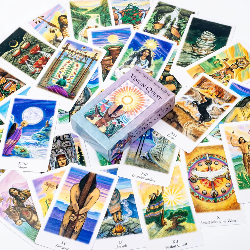 Vision Quest Tarot 78-Card Deck for Prophecy Divination English Edition 10.3*6cm Ideal for Family Parties & Board Playing Games